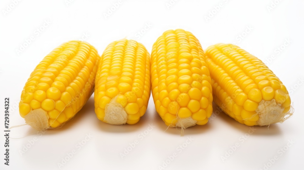 Poster yellow corn kernels captured in a close-up realistic photo against a white background Generative AI