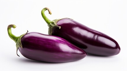 vibrant purple eggplants captured in a close-up realistic photo against a white background Generative AI