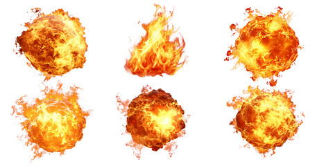 Set of fireball effects on transparent background