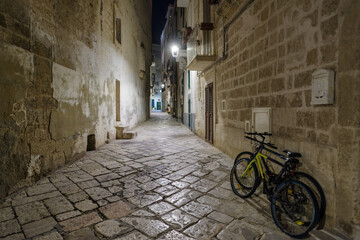 Monopoli street by night, Apulia, Southern Italy