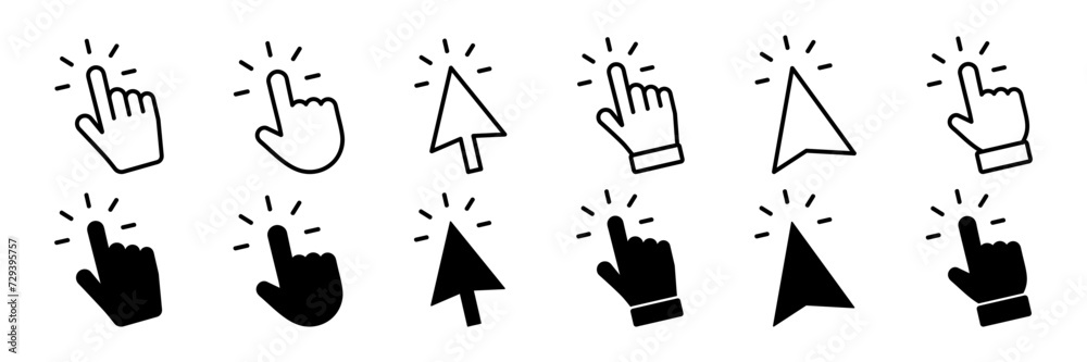 Fototapete Click Cursor. Computer mouse click cursor. Pointer click. Hand pointer symbol. Clicking finger. Pixel cursor or computer mouse pointer. Vector illustration