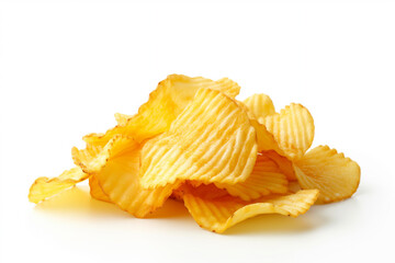 Ridged potato chips isolated on white background with clipping path - obrazy, fototapety, plakaty