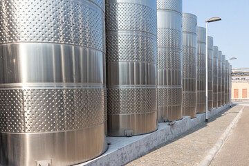 Industrial silos for wine production, close-up of photo. Shabo. Odesa region. Ukraine