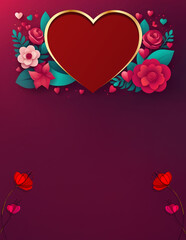 Attractive vector heart with roses blank poster design for valentines concept design with blank space for text by ai generated