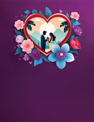 couple and Attractive vector heart with roses blank poster design for valentines concept design with blank space for text by ai generated 