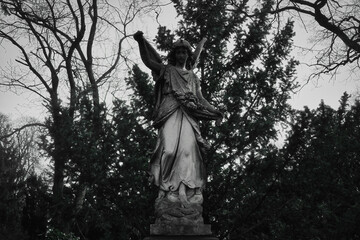Statue of Mary - Grave -  Graveyard - Scary - Cemetery - Halloween - Mysterious  - Tombstones - Background - Concept - Religion - Spooky - Creepy 