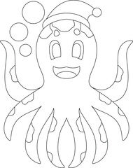Octopus Christmas Santa hat Animal Vector Graphic Art Illustration