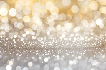 Abstract silver and gold background with bokeh effect and shining defocused glitters. Festive texture for Christmas, New Year, birthday, celebration, greeting, victory, success, magic party.