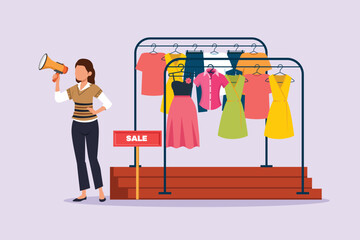 Happy people shopping at mall. Shopping concept. Colored flat vector illustration isolated.	