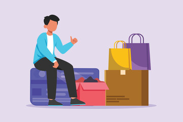 Happy people shopping at mall. Shopping concept. Colored flat vector illustration isolated.	