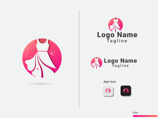 Female fashion logo design template. Female clothing dress vector art. Clothing business. Creative design. Dress shopping. Modern and colorful art