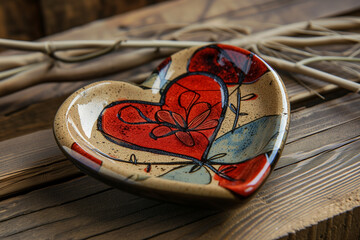 Heart-Shaped Ceramic Plate with Floral Design for Valentine's Day