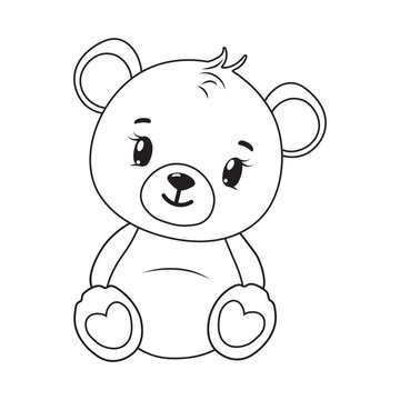 Teddy Bear Icon. Teddy bear with black outline. Funny Bear Coloring Book. Preschool worksheet for practicing and colors recognition skill. Vector Animal Cartoon Illustration for Children.