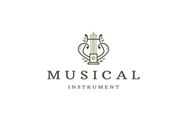 Harp musical instrument logo icon design template