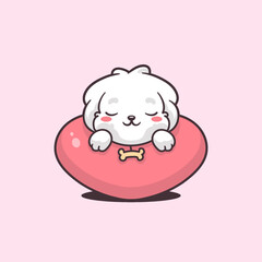 Naklejka premium Cute Maltese puppy sleeping in a heart shaped pillow vector illustration