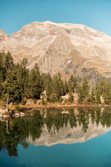 mountain reflection in the lake autumn