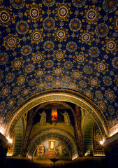 NOVEMBER 2 2023 : Ceiling Mosaic of Galla Placidia mausoleum, built between 425 and 433, Ravenna,...