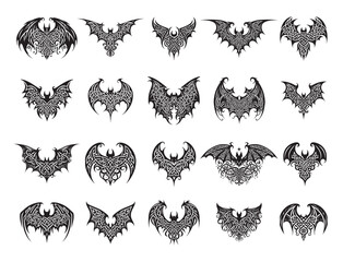 A collection of Celtic-style vector bat wings for creating tattoos, temporary tattoos, stickers and more