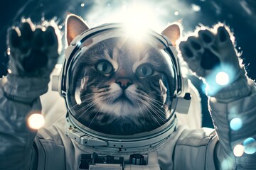 Portrait of an astronaut cat in a spacesuit - obrazy, fototapety, plakaty
