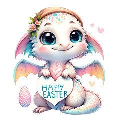 Obraz premium Watercolor cute dragon illustration. Easter Day, Happy Easter, PNG