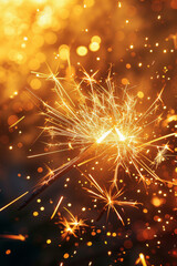 Naklejka premium Fireworks on a yellow background with sparklers in the light.