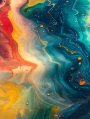 Bird's eye view, swirls in colorful water, translucent textures.