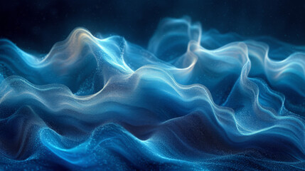 Twisted waves on black background, dark cyan and dark blue, free flowing lines.