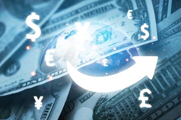 Crystal globe and many currency money