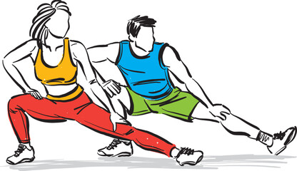 couple man and woman sports fitness body health vector illustration