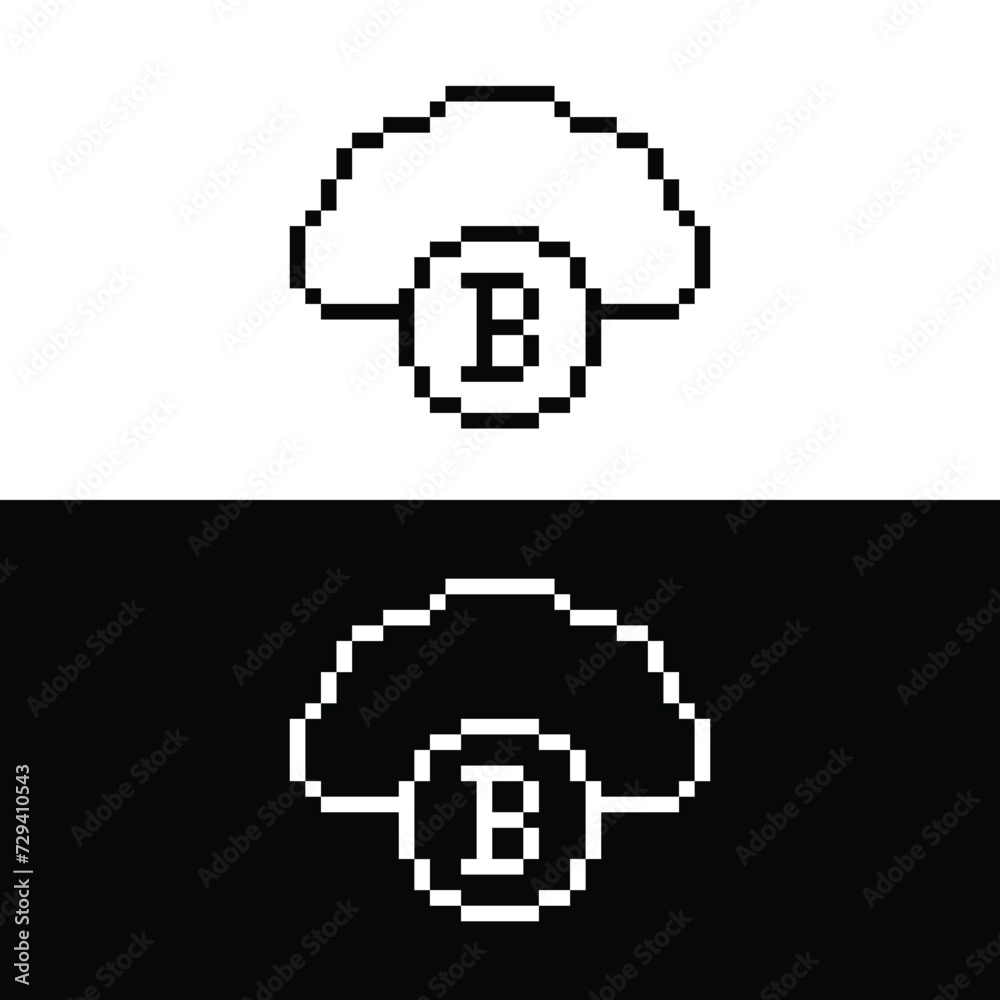 Poster Bitcoin mining  icon 8 bit, pixel art  cryptocurrency icon