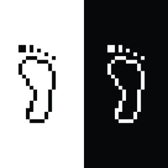 pixel foot print icon.  Vector pixel art foot print 8 bit game logo for company 