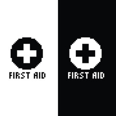Obraz premium pixel firs aid icon. Vector pixel art medical 8 bit game logo for company 
