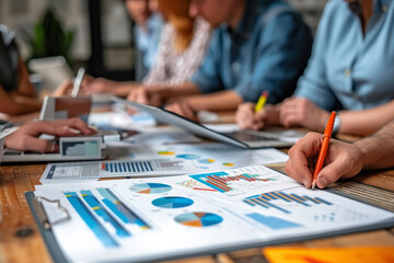 Financial meeting emphasizes strategic decision making, with a corporate team analyzing market analysis and financial advice.