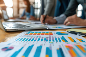 Team analysis of financial data and economic analysis in a professional setting, showing commitment to business consultation and strategy.