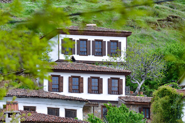 windows of an old house in sirince, izmir - obrazy, fototapety, plakaty