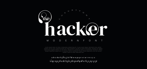 Hacker , a modern alphabet lowercase font. minimalist typography vector illustration design - obrazy, fototapety, plakaty