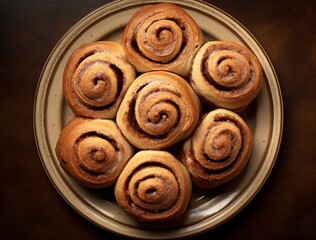 Fototapeta premium Freshly baked cinnamon rolls on rustic kitchen