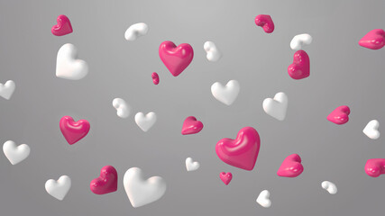 3d render of pink and white hearts on the beautiful background