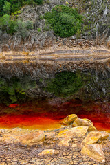 Contrast of Red Sediments and Reflective Waters in Rio Tinto