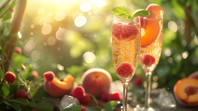 Refreshing summer brunch drinks with fizzy peach cocktails and fresh fruit