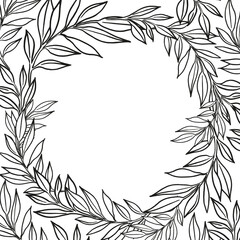 hand drawn vector plants, brunch of flowers, sketch of leaves, herbs, grass, inked silhouette of leaves, monochrome illustration isolated on white background