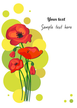 Postcard - poppy flowers with place for text. Vector icon