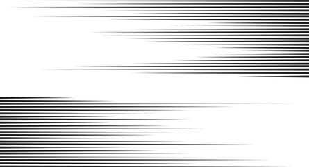Trendy dynamic horizontal speed lines background. Anime style line backdrop. Comics book frame speed lines. Monochrome manga super hero force movement layout. Simple geometric horizontal stripes. - obrazy, fototapety, plakaty