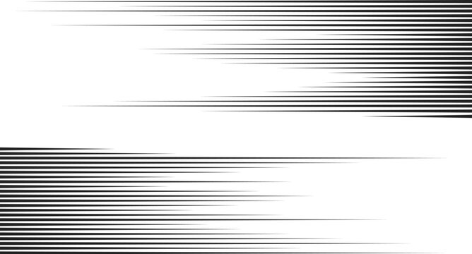Trendy dynamic horizontal speed lines background. Anime style line backdrop. Comics book frame speed lines. Monochrome manga super hero force movement layout. Simple geometric horizontal stripes.