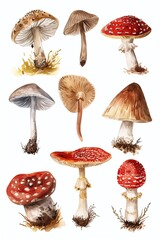 botanical mushroom drawings, vintage, graphic of mushroom specimens.