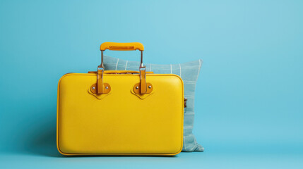 Travel suitcase on blue background
