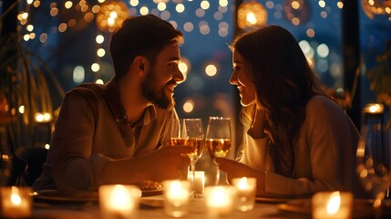 Obraz na płótnie Canvas couple enjoying a candlelit dinner