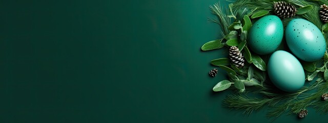 flatlay of easter egg on the green background