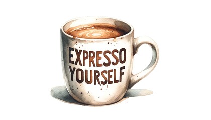Regular coffee mug with the expression Expresso Yourself written on it