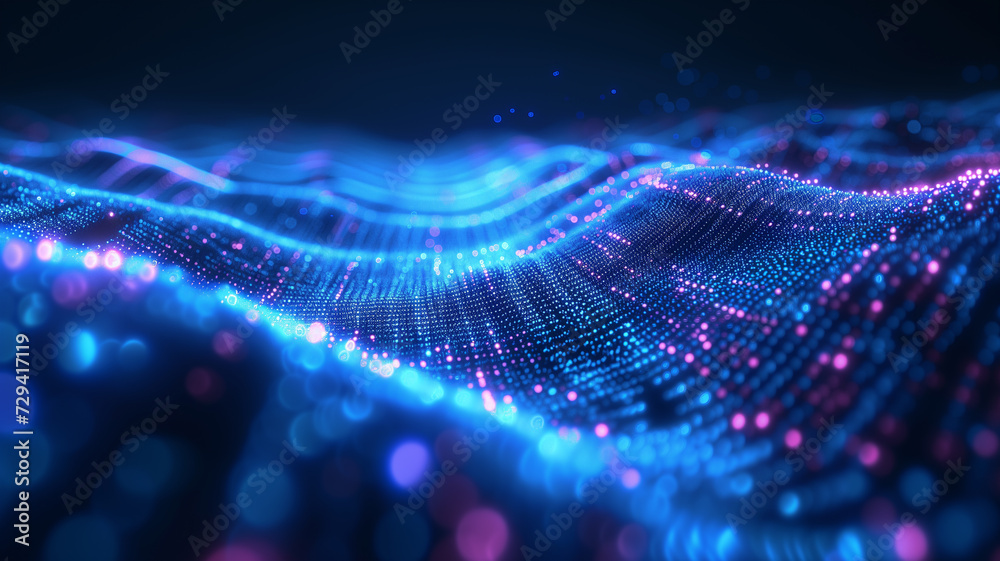 Wall mural abstract connected dots and lines. ai technology concept, digital data flow motion.